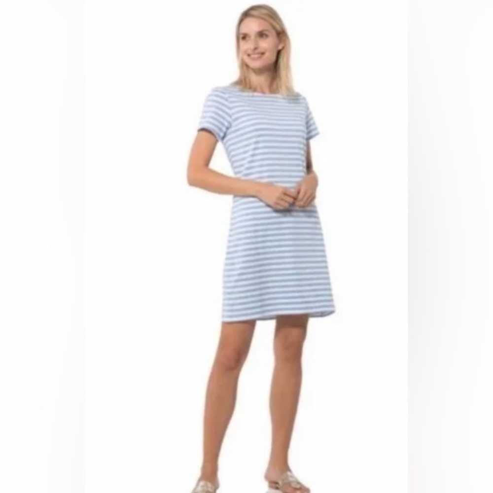 Sail To Sable Blue & White Striped Nautical Shift Dress Medium